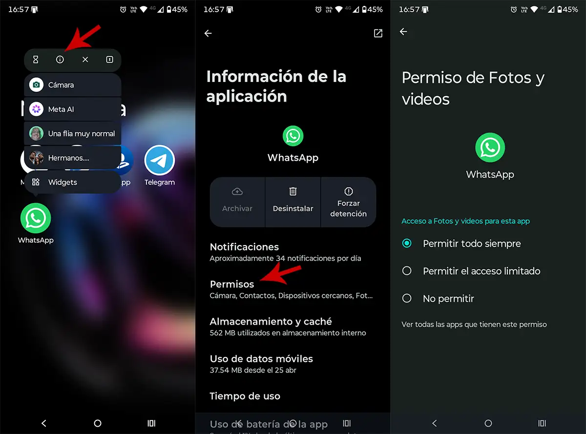 Ver permisos WhatsApp