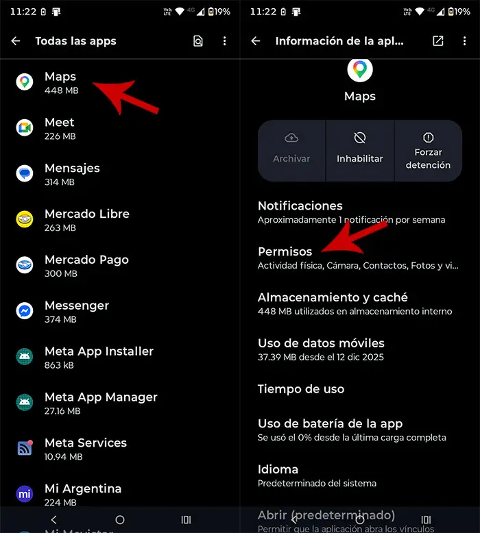Ver permisos de aplicaciones