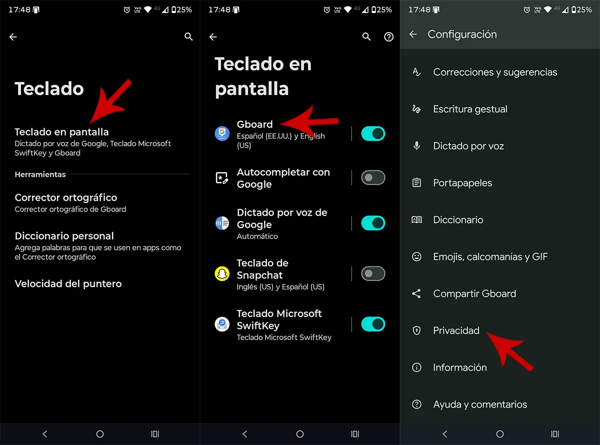 Ver privacidad teclado Gboard