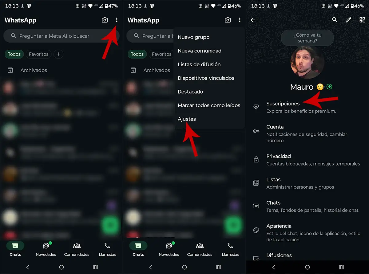 Ver suscripción de WhatsApp Plus en Android