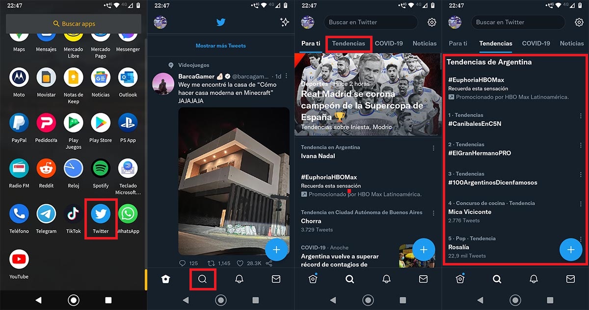 Ver tendencias de Twitter en la app