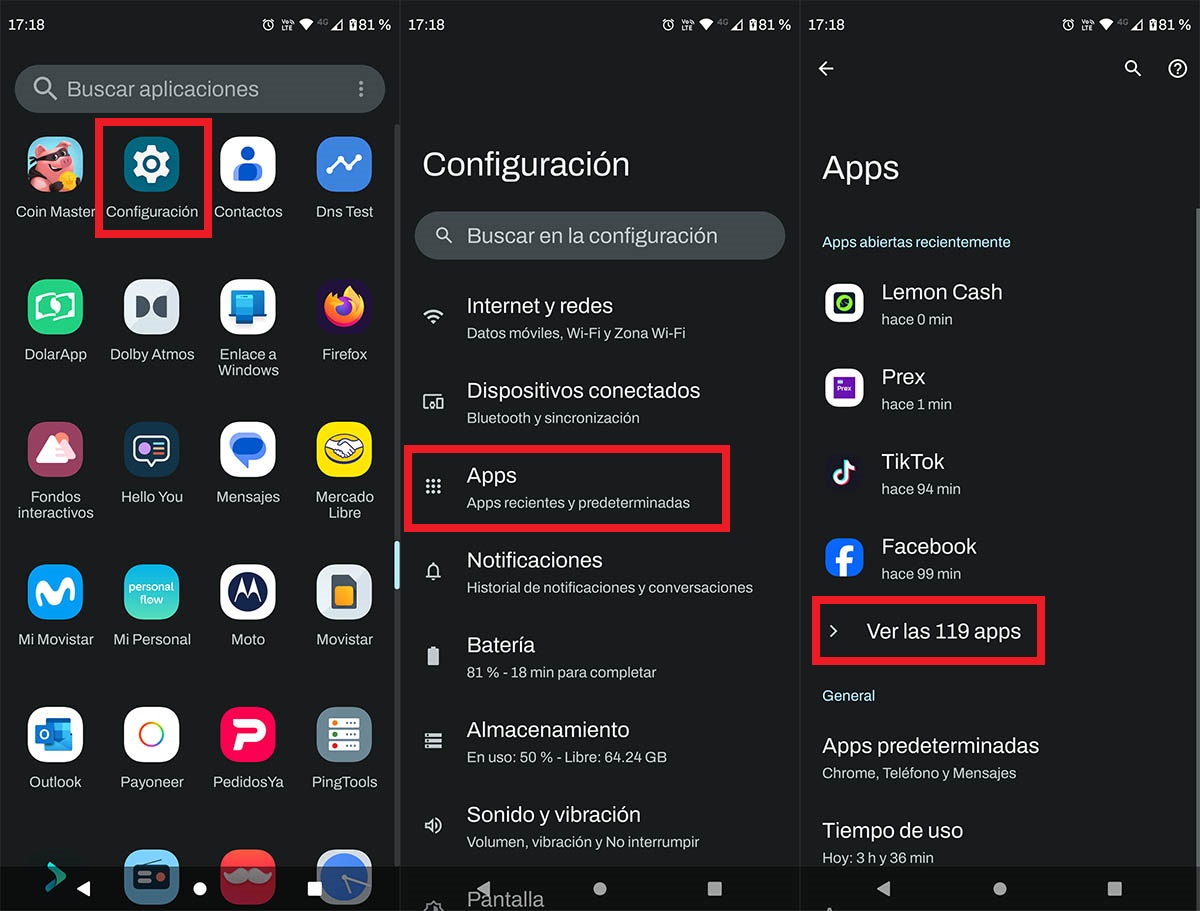 Ver todas las apps instaladas en Motorola