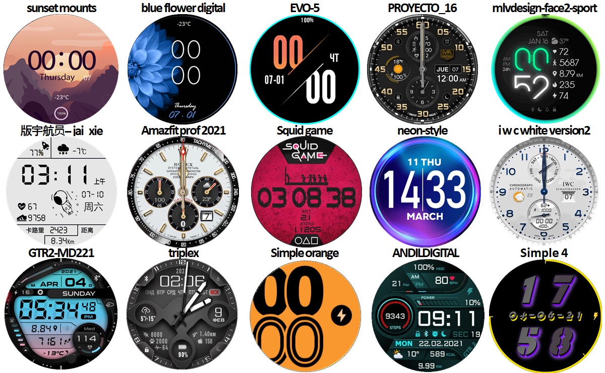 Watchfaces para Amazfit GTR