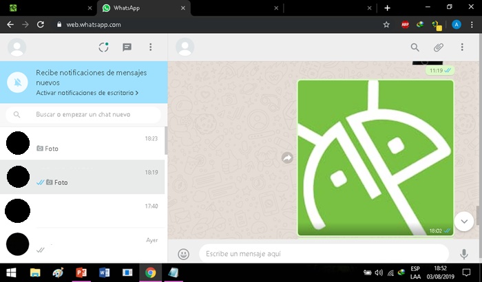 WhatsApp Web interfaz