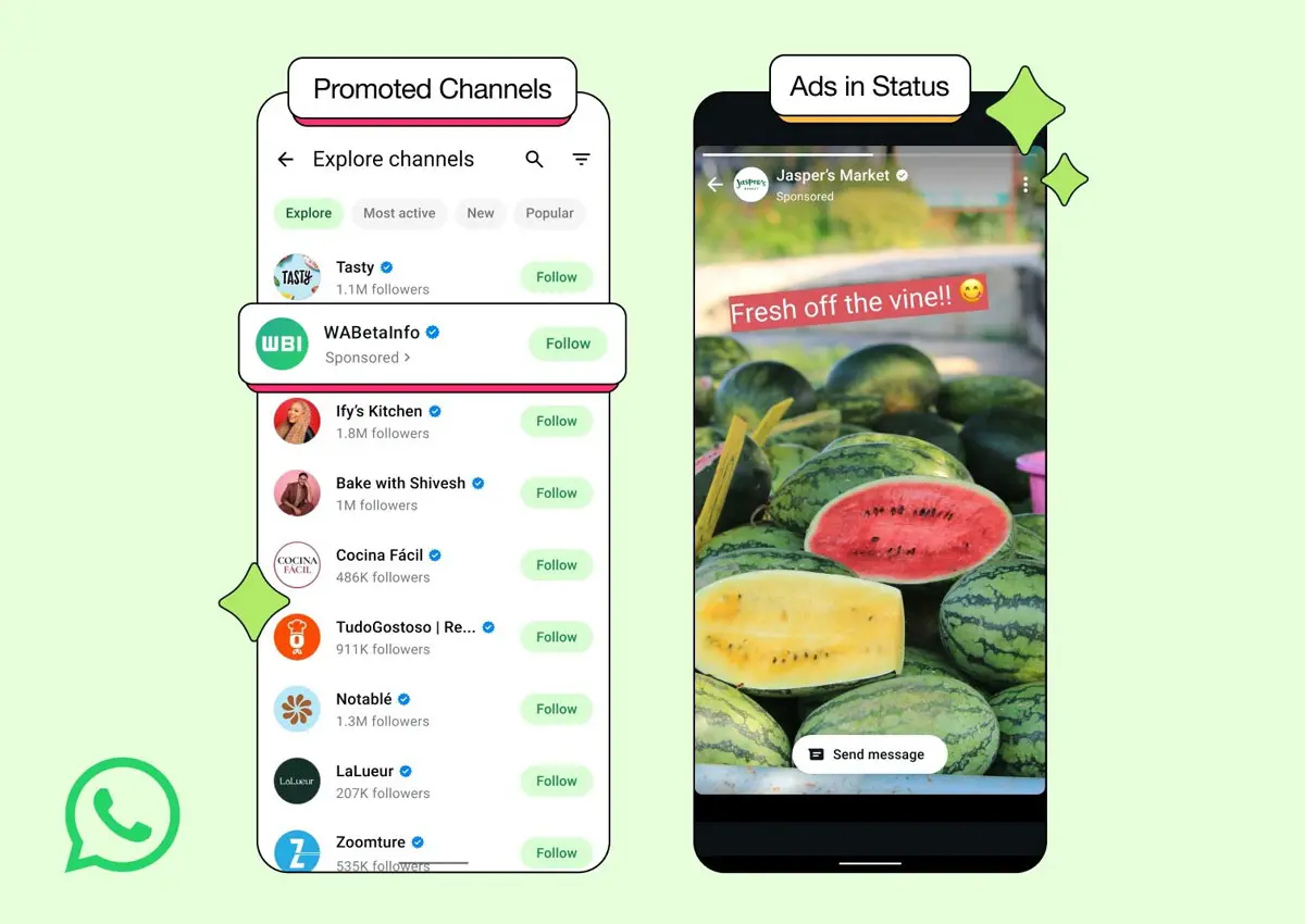 Vista de los anuncios en los estados de WhatsApp