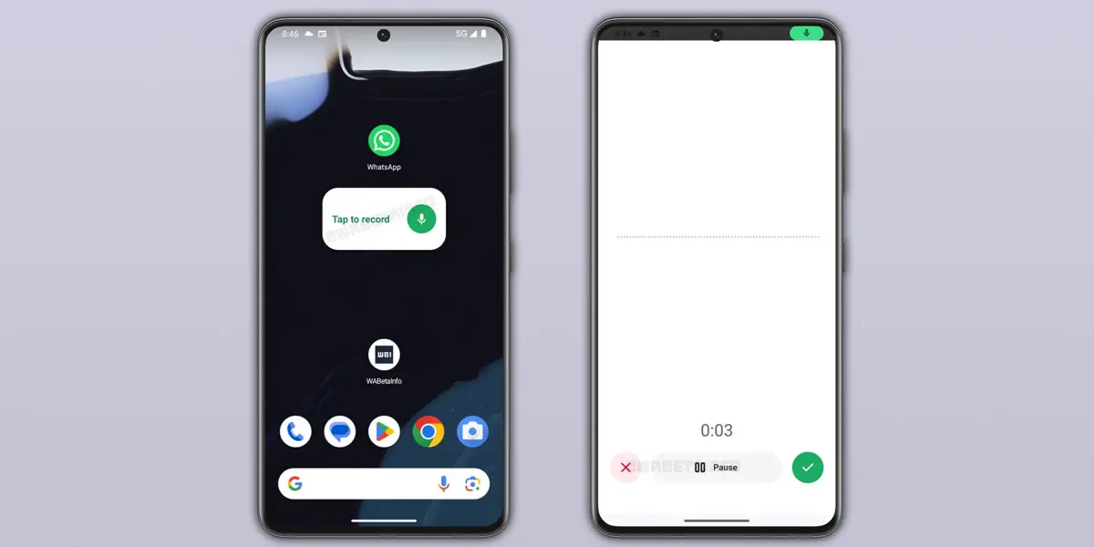 Vista del widget de WhatsApp que permite grabar audios