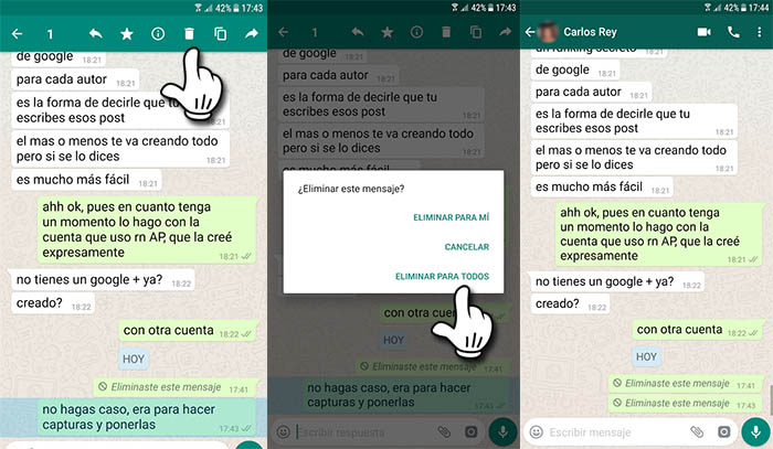 WhatsApp borrar mensajes capturas pantalla
