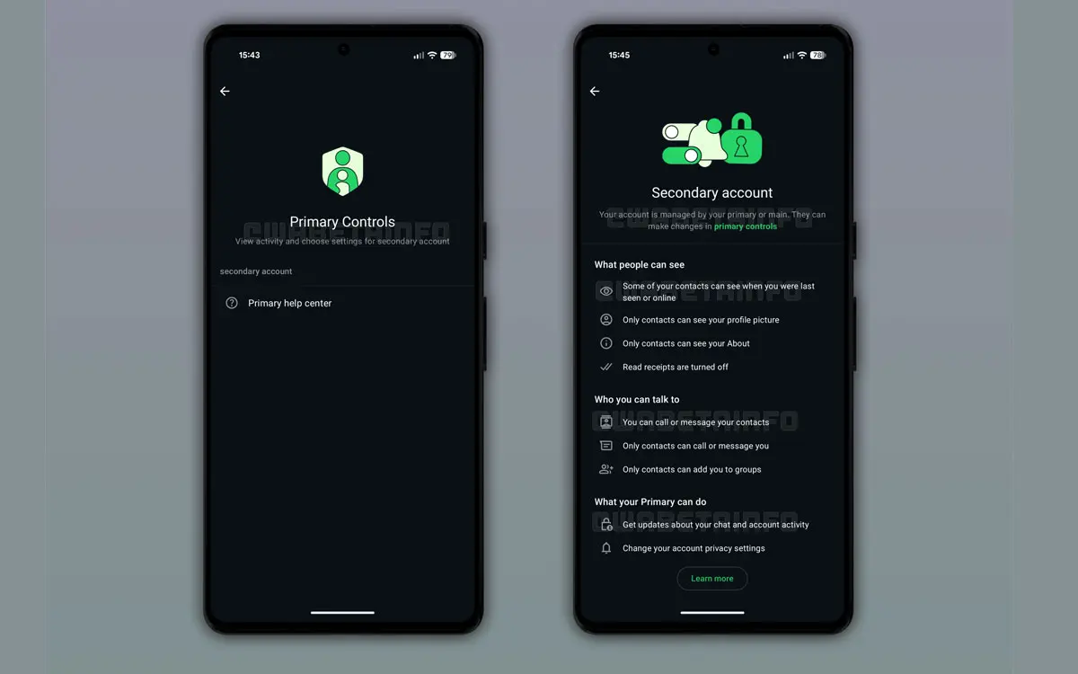 Capturas de cómo se ve el control parental de WhatsApp