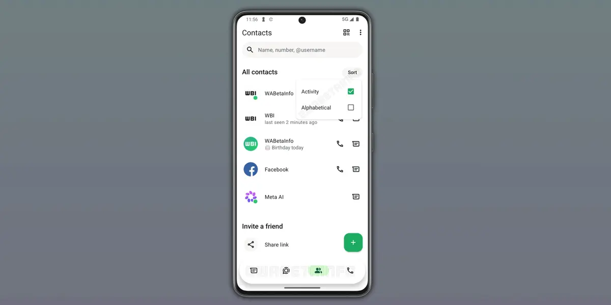 Pestaña que muestra quién está en línea en WhatsApp