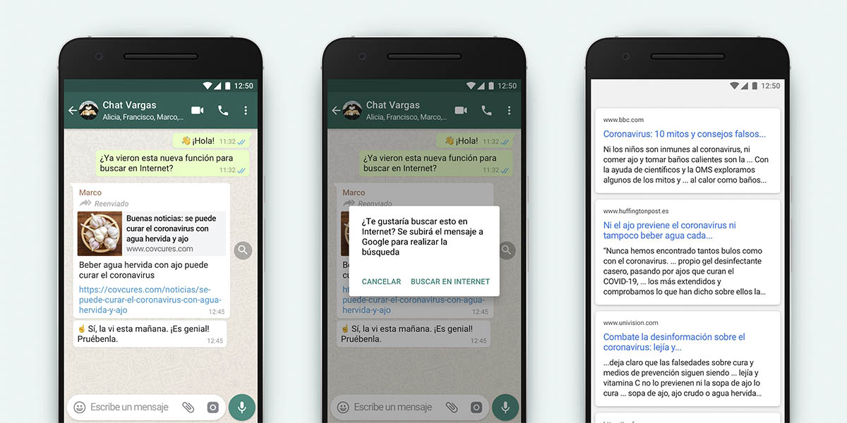 Whatsapp permite buscar los bulos en Internet
