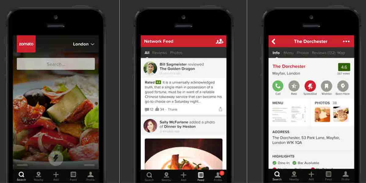 Zomato app para foodies