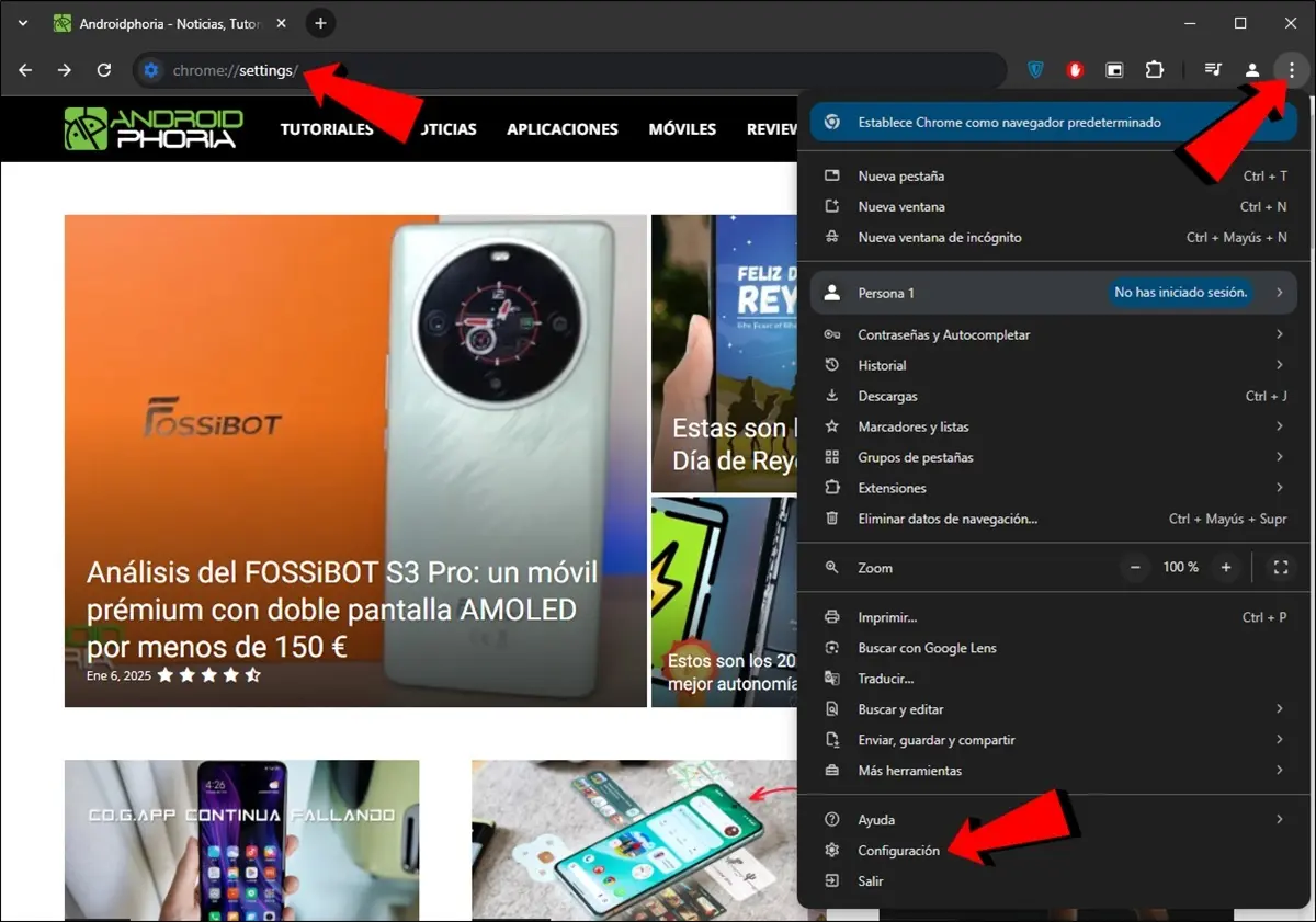 abre Google Chrome y entra en la configuracion