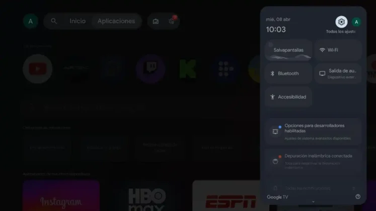 abre los ajustes de google tv