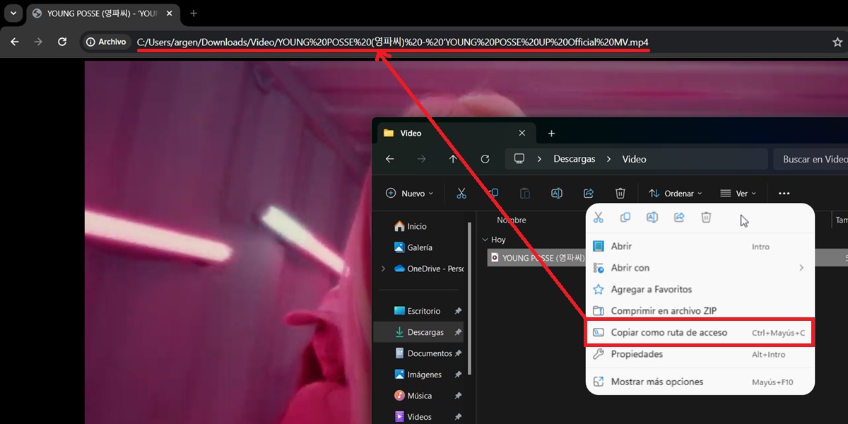 abrir video en pestana de google chrome copiar como ruta de acceso