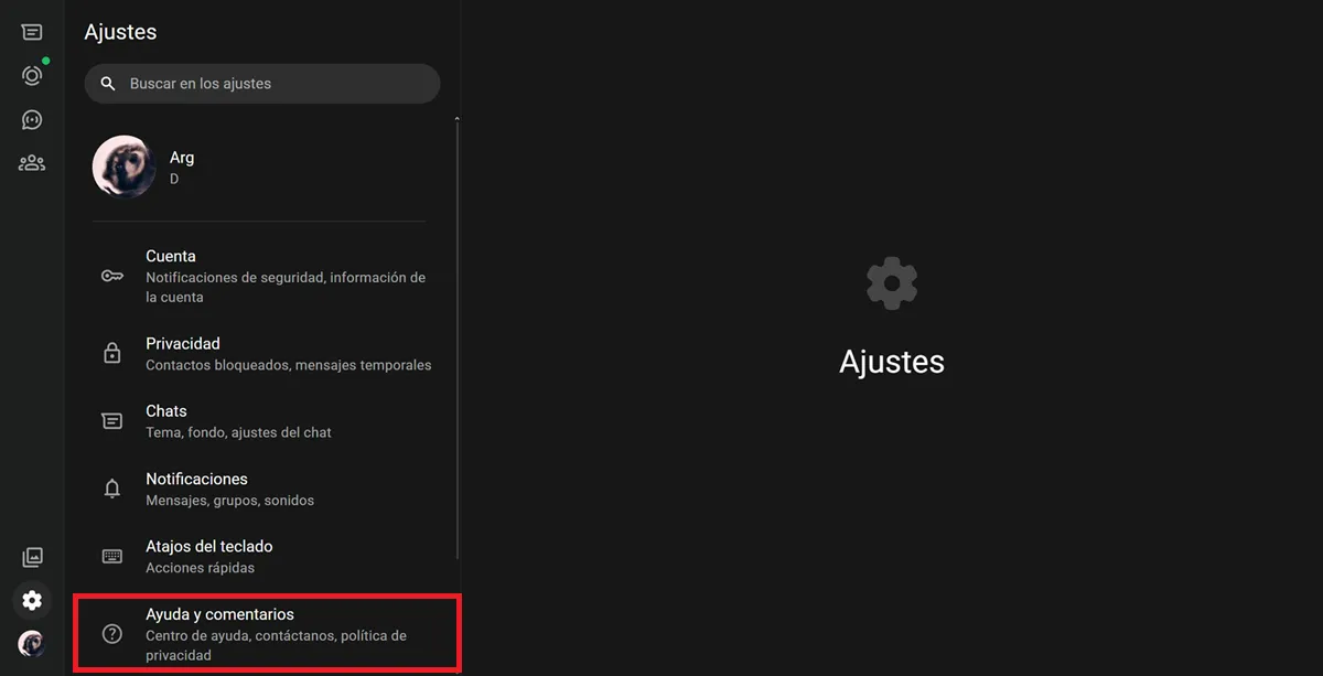 acceder a ayuda y comentarios de whatsapp web