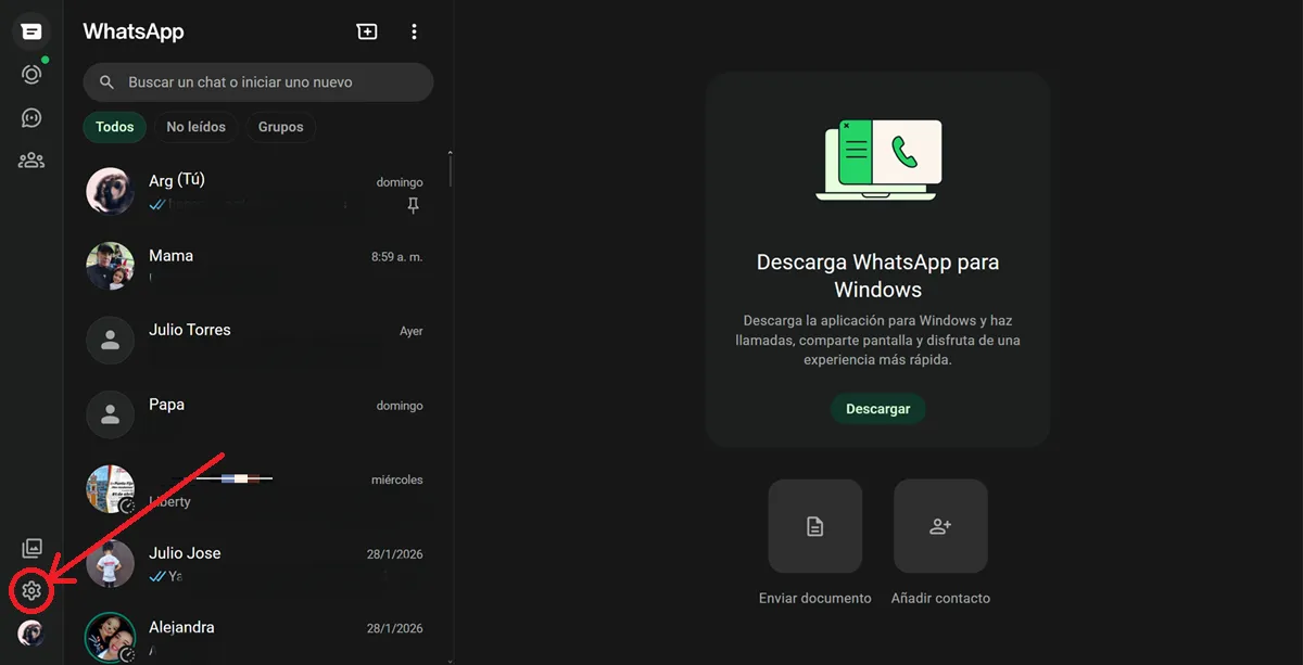 acceder a configuracion de whatsapp web