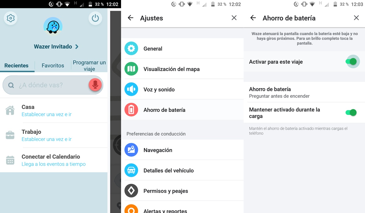 activar ahorro de bateria waze