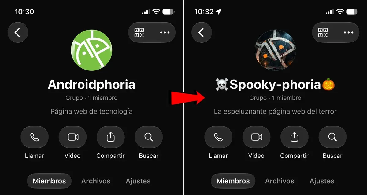 activar el modo halloween en grupos canales de whatsapp