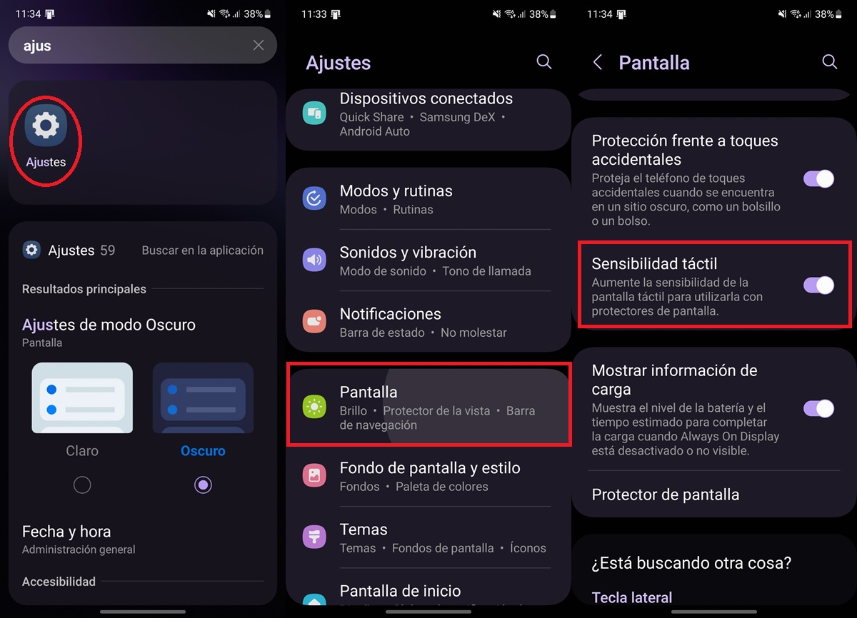 activar la sensibilidad tactil de movil android