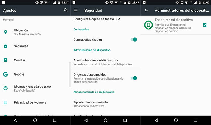 activar los administradores del dispositivo