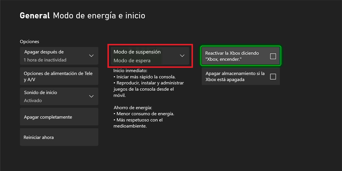 activar modo de espera en xbox