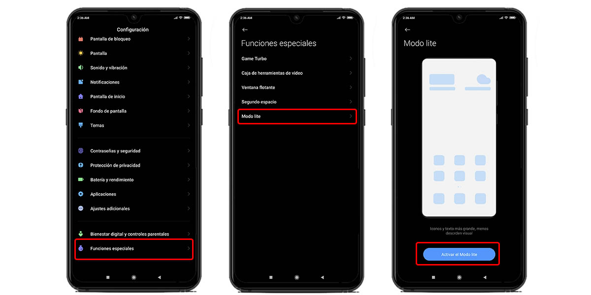 activar modo lite MIUI 12
