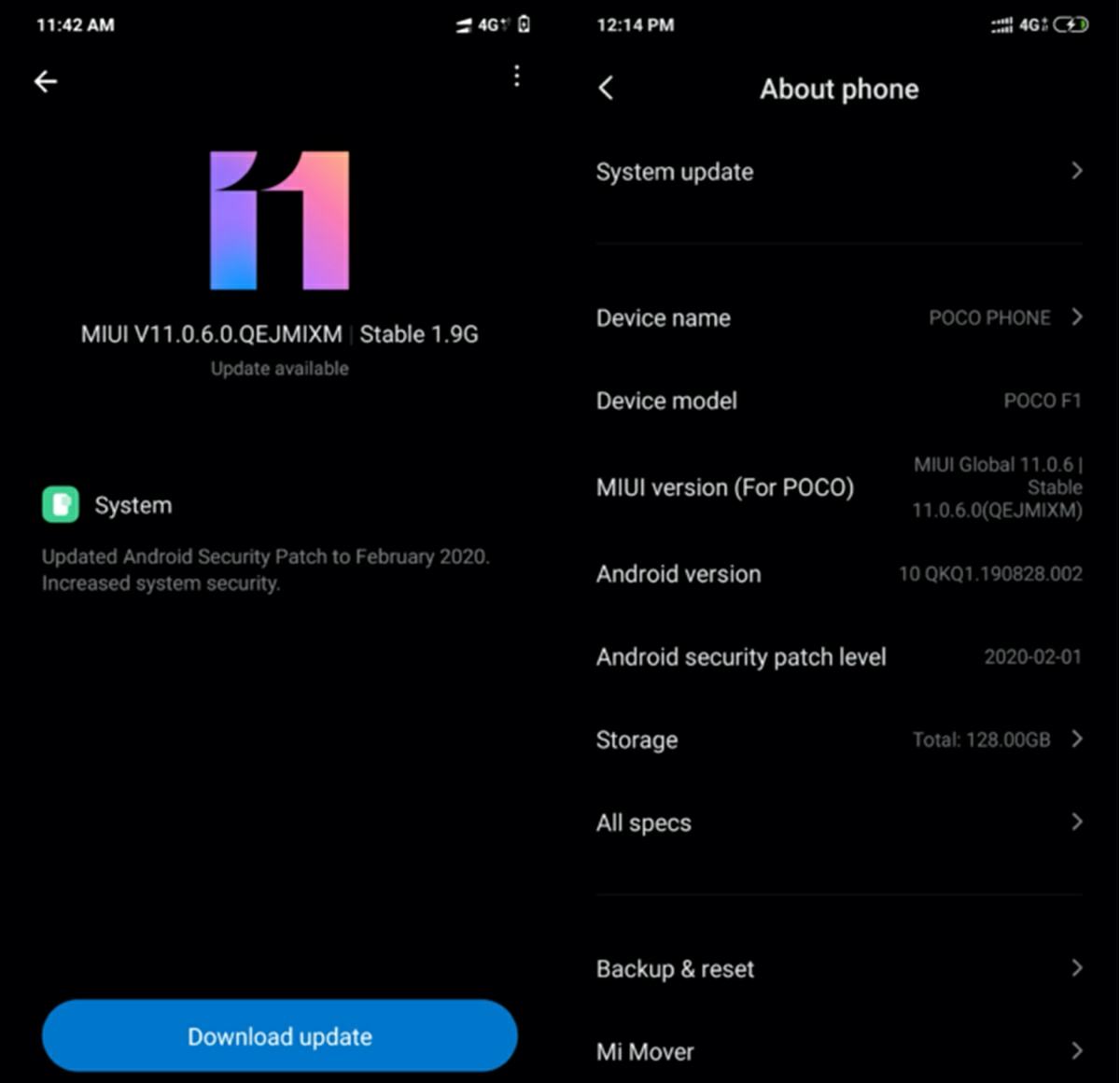 actualizacion android 10 miui 11 poco f1