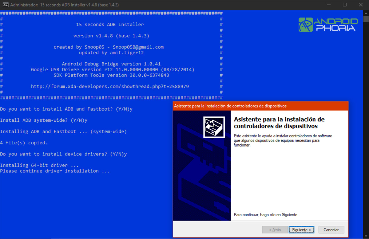 adb installer 1.4.8 proceso instalacion drivers