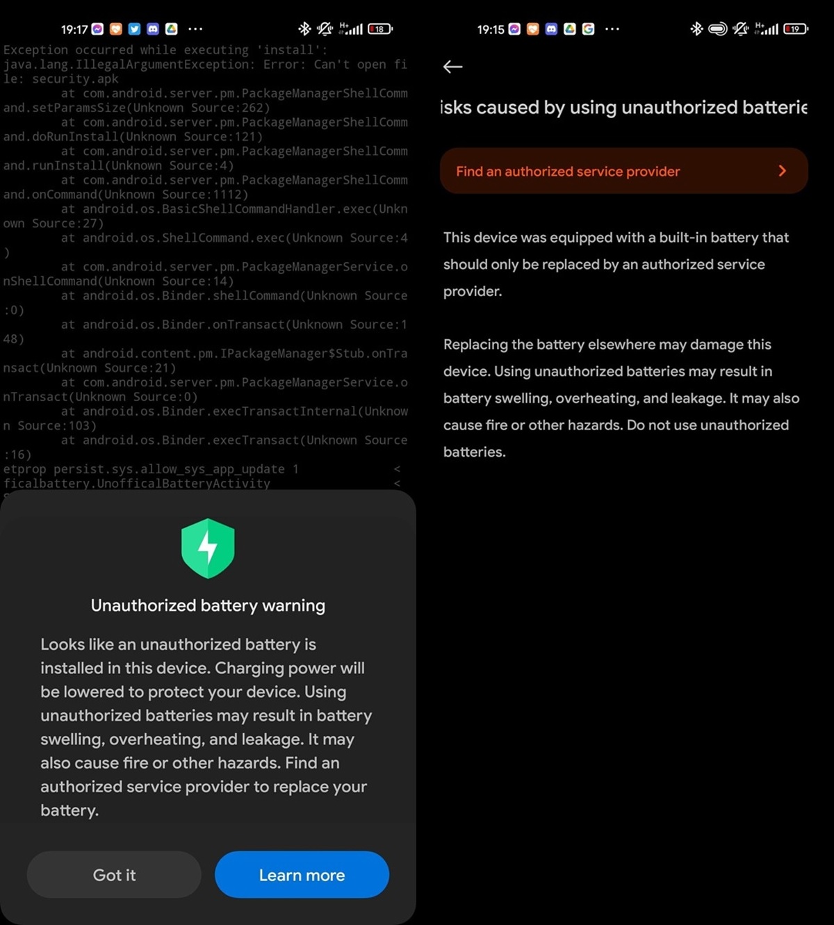 advertencia de bateria no oficial en xiaomi