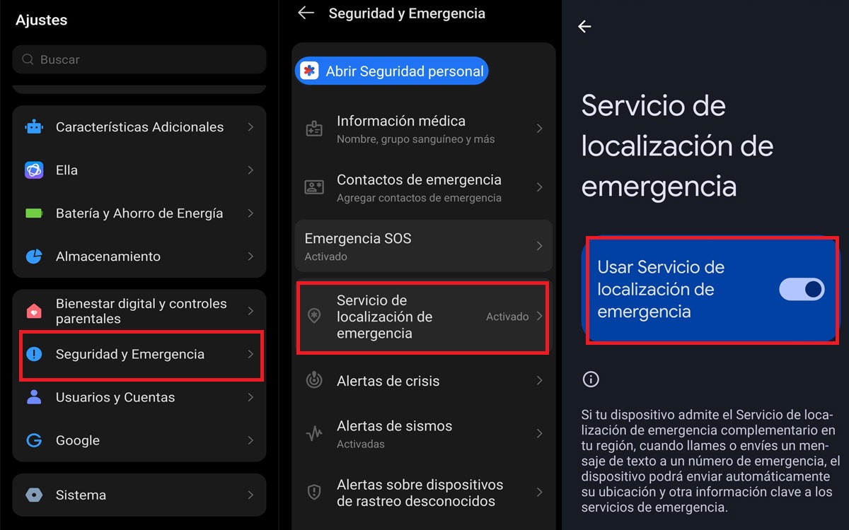 Servicios de localización de emergencia en Android