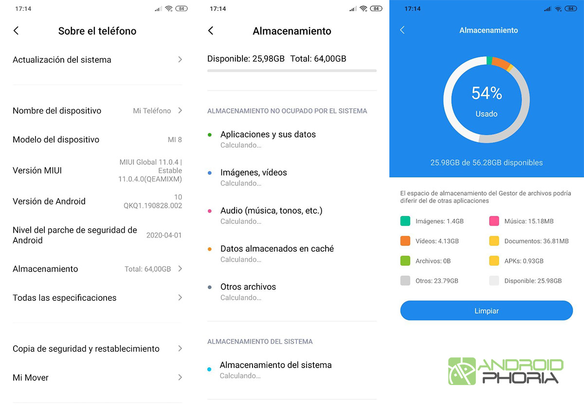 almacenamiento miui xiaomi ajustes
