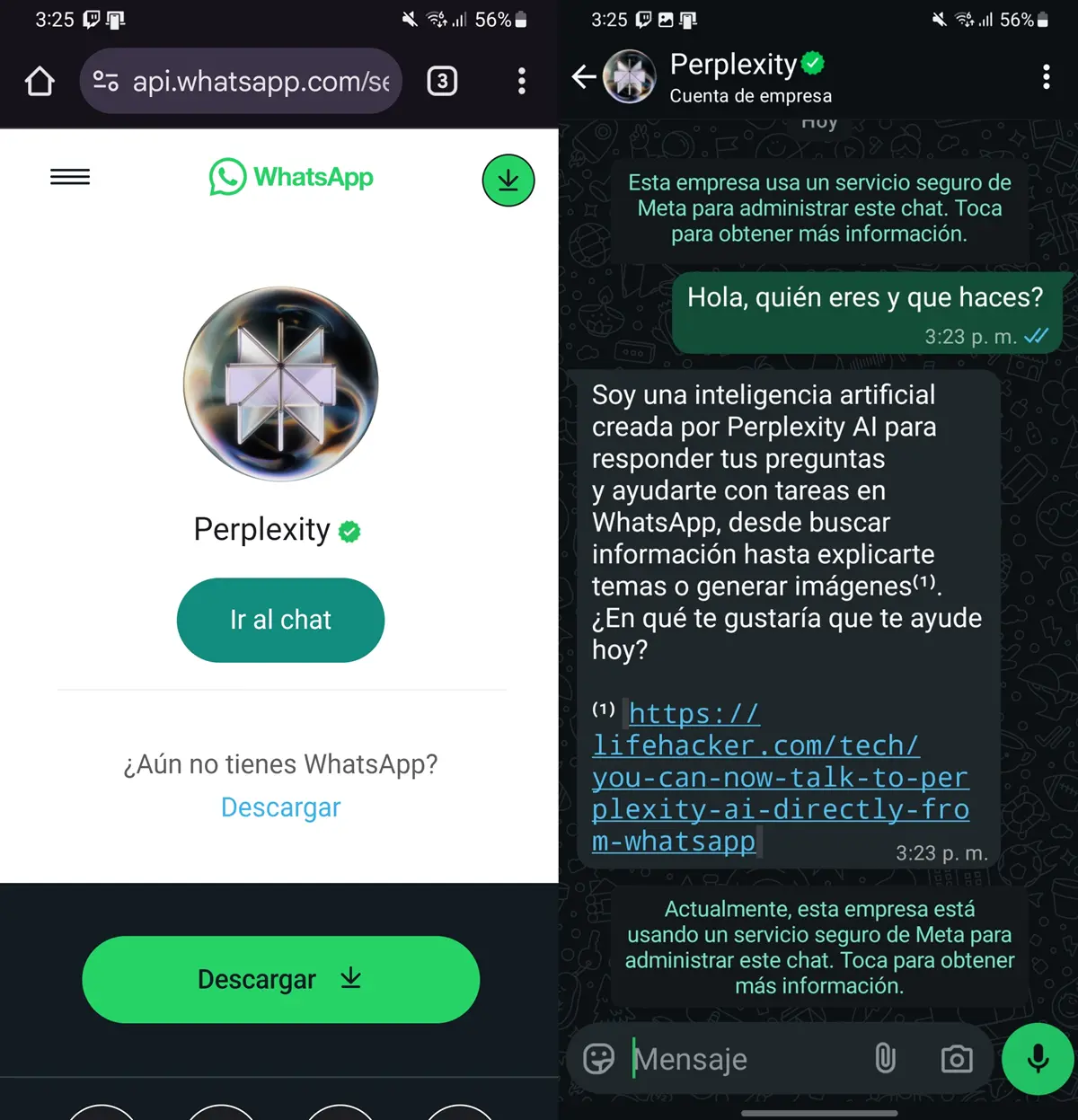 anadir perplexity ai a whatsapp