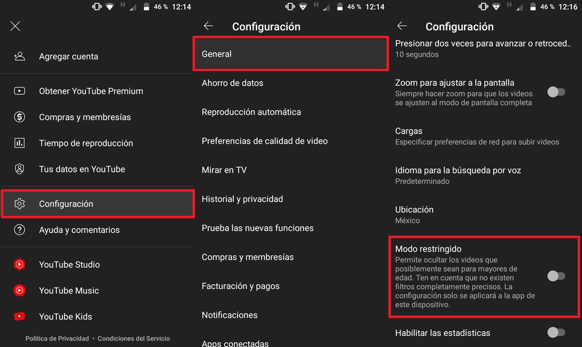 apagar modo restringido android