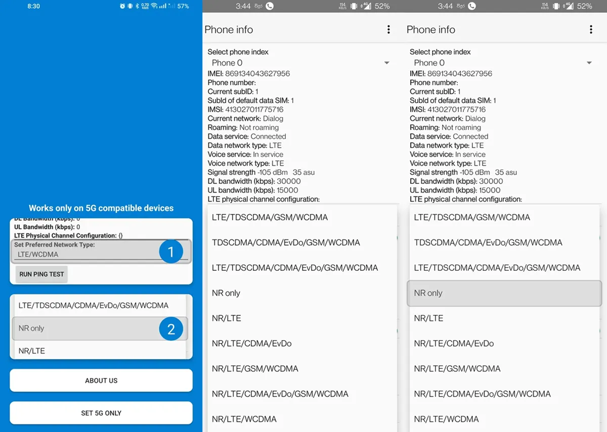 aplicacion 5G Only Network Mode