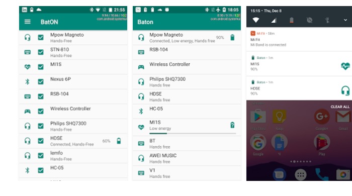 aplicacion dice bateria dispositivos bluetooth baton
