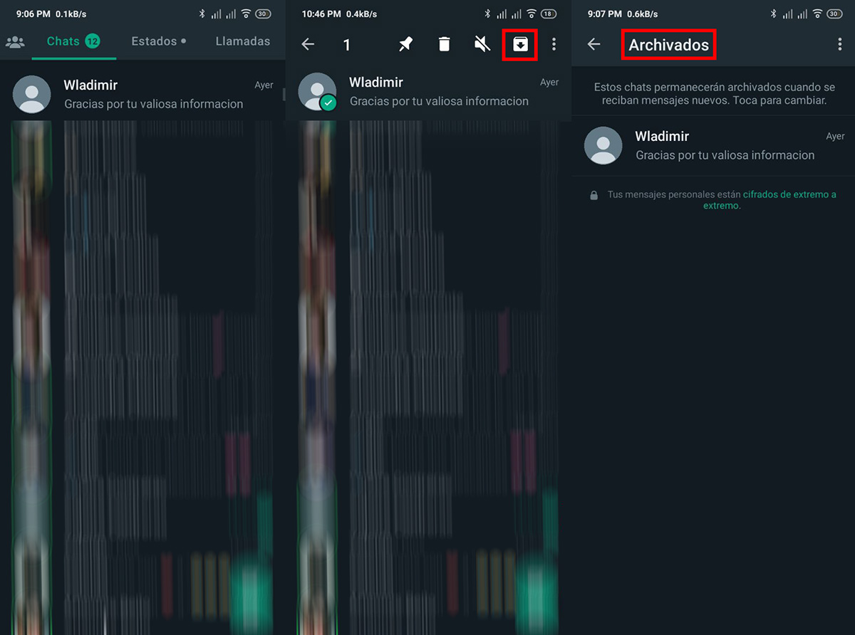 archivar un contacto en WhatsApp