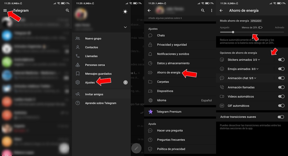 asi puedes ahorrar bateria en tu movil si usas mucho Telegram con el modo ahorro de energia