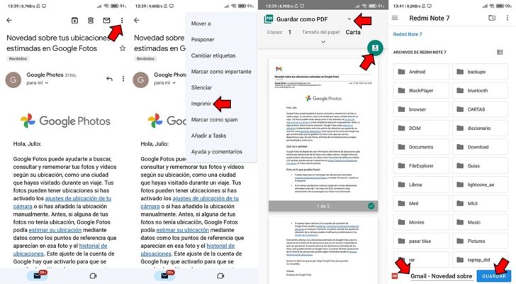 Cómo descargar un correo como PDF en Android