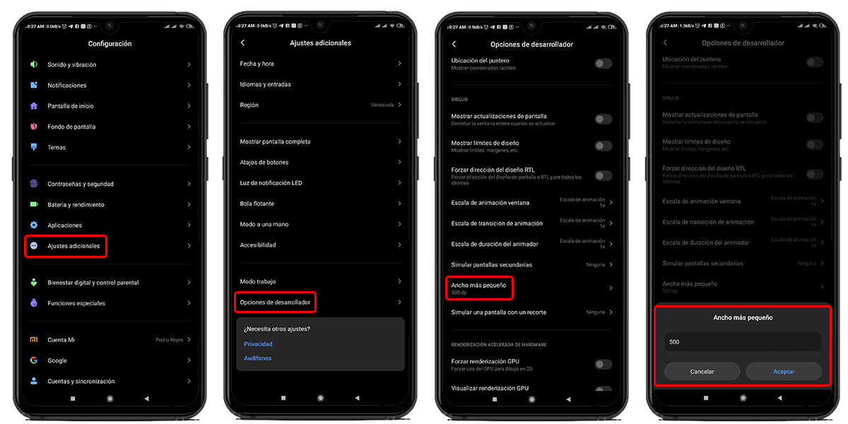 aumentar o reducir letra de whatsapp desde las opcones de desarrollo android