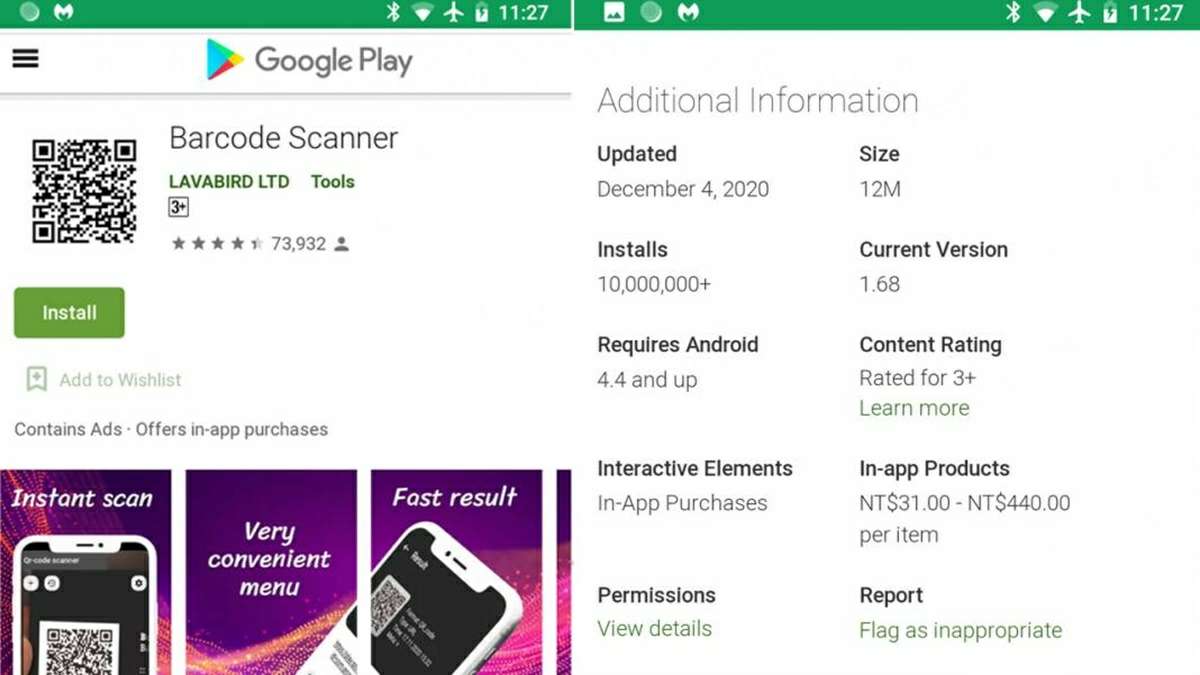barcode scanner app maliciosa