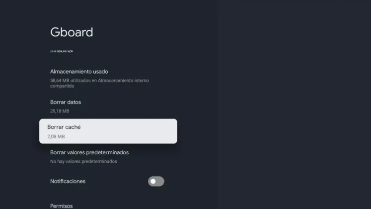 borrar cache de gboard en google tv