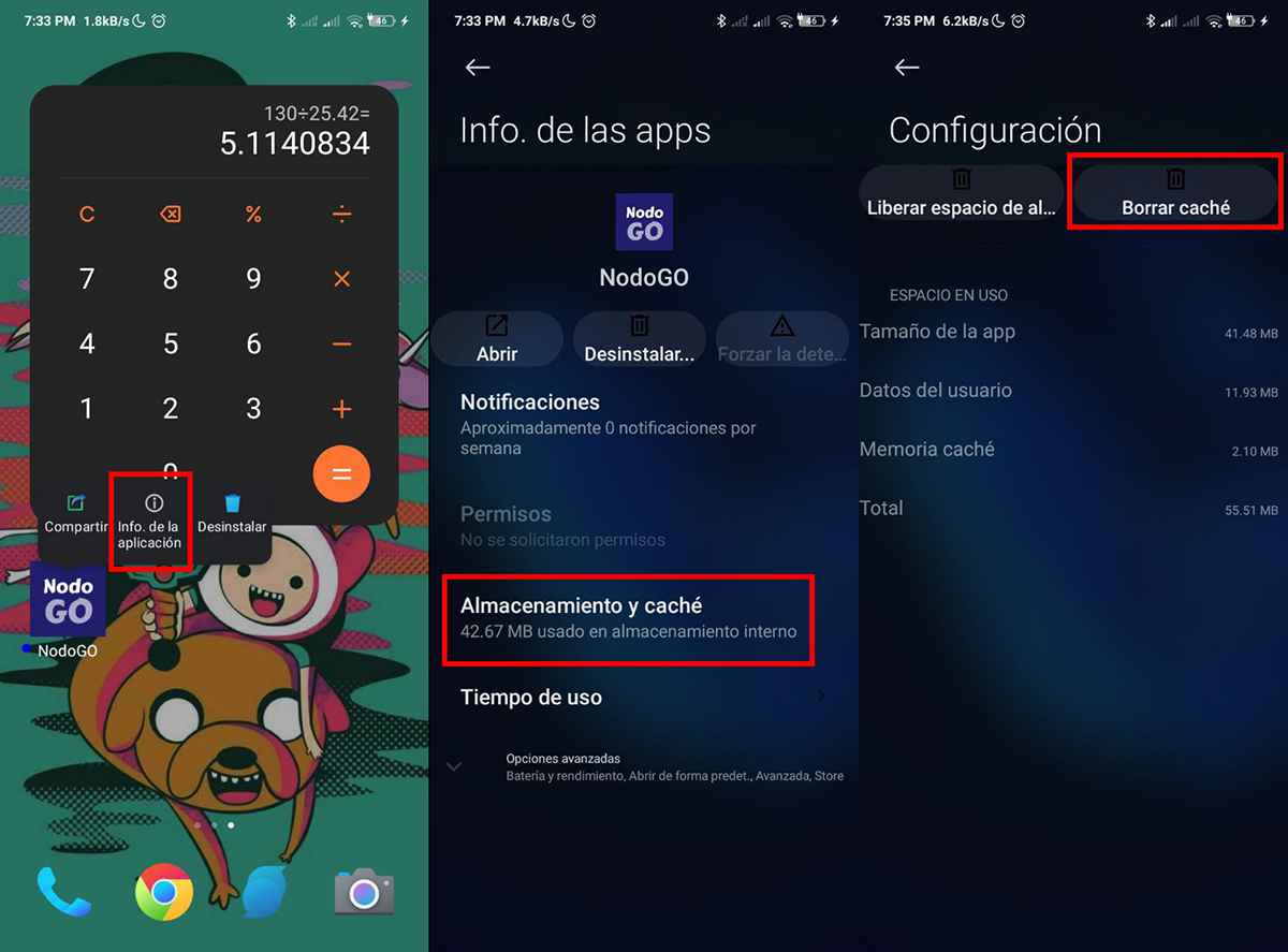 borrar cache nodogo en móvil
