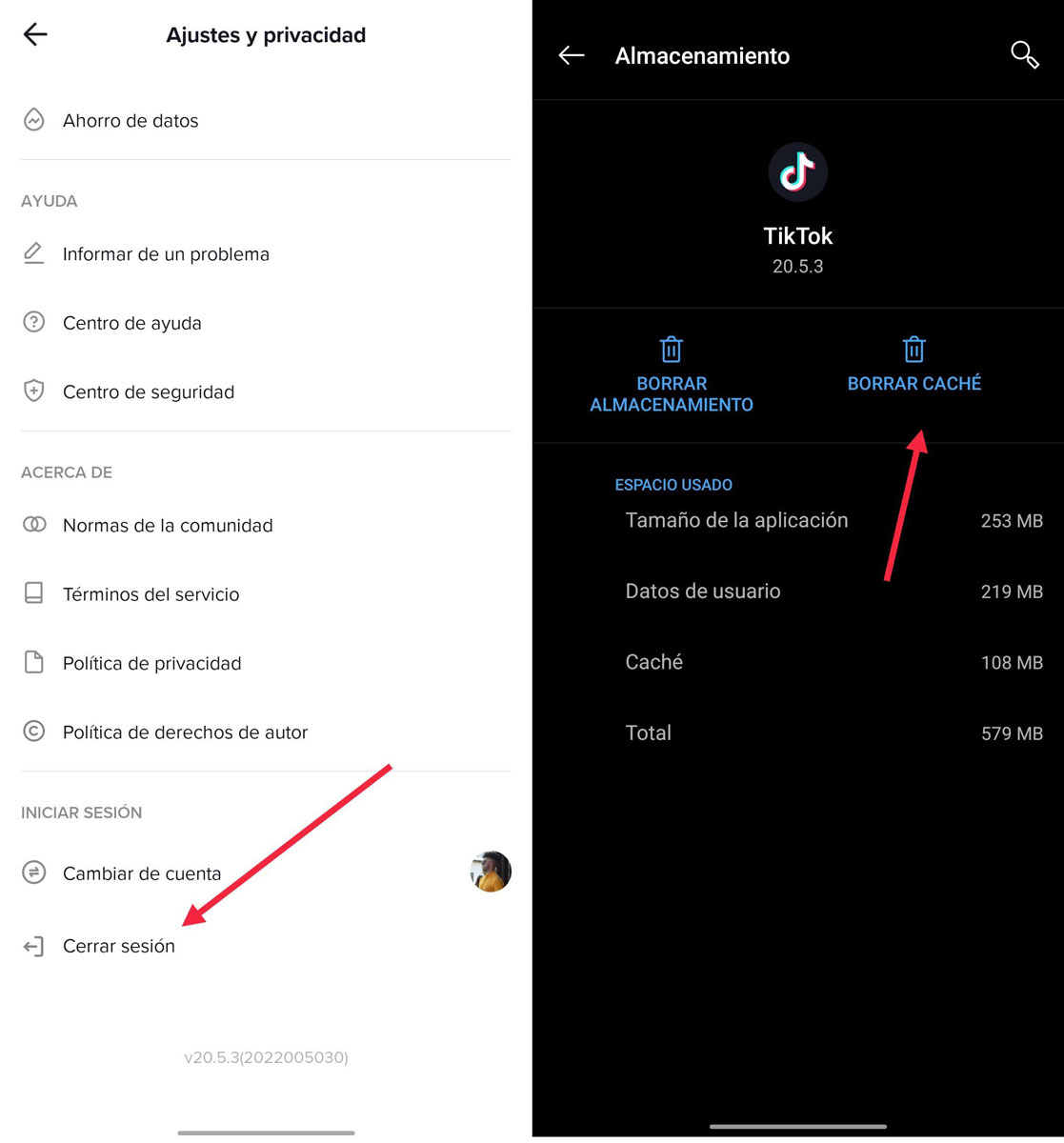 Borrar caché TikTok