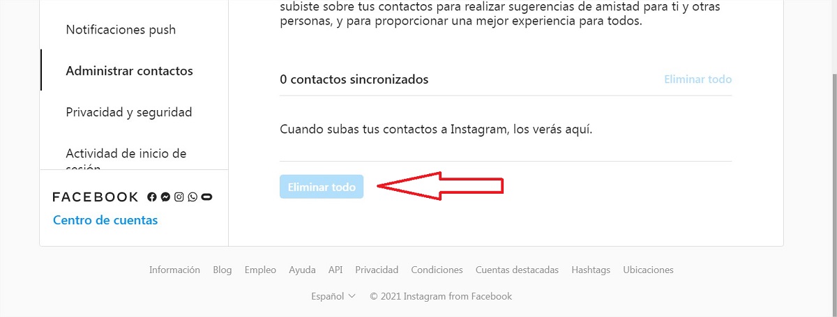 borrar contactos instagram paso 3
