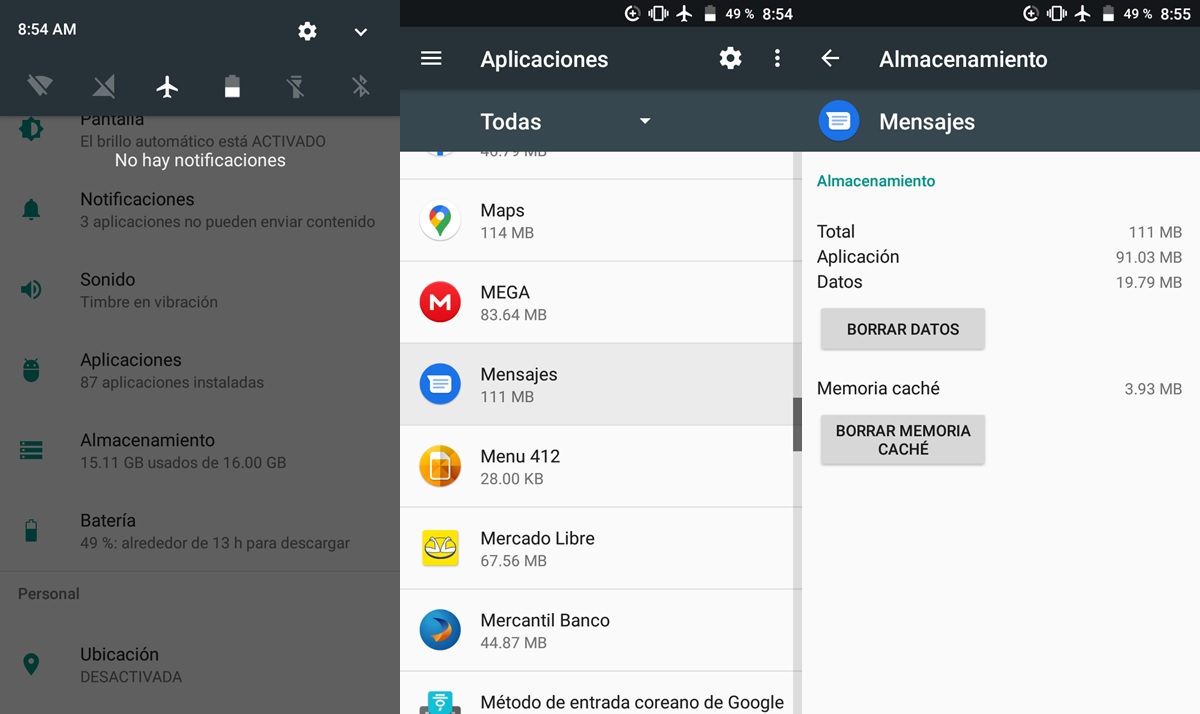 borrar datos de app mensajes de google