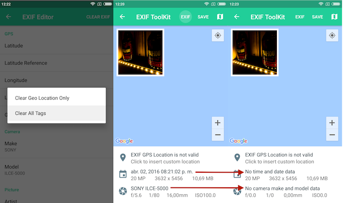 borrar datos exif android