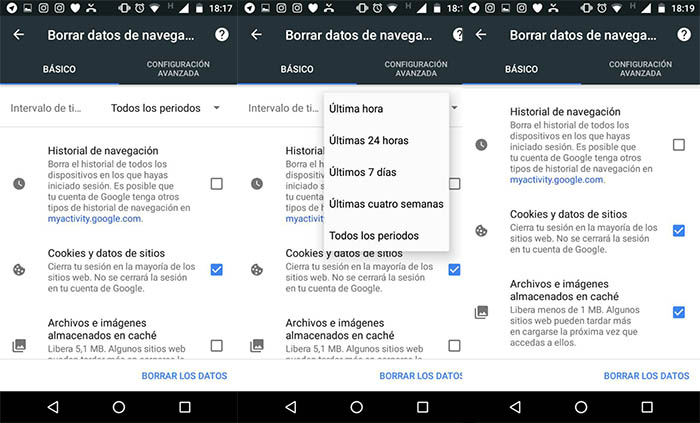 borrar los datos cache de Google Chrome