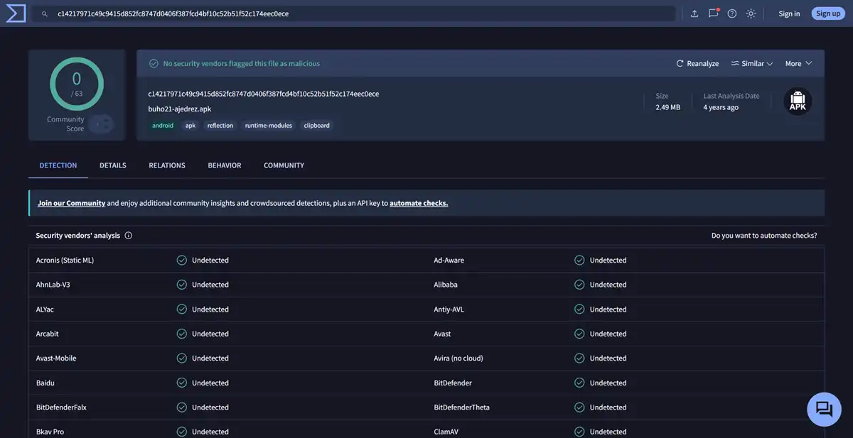 buho21 ajedrez apk virustotal