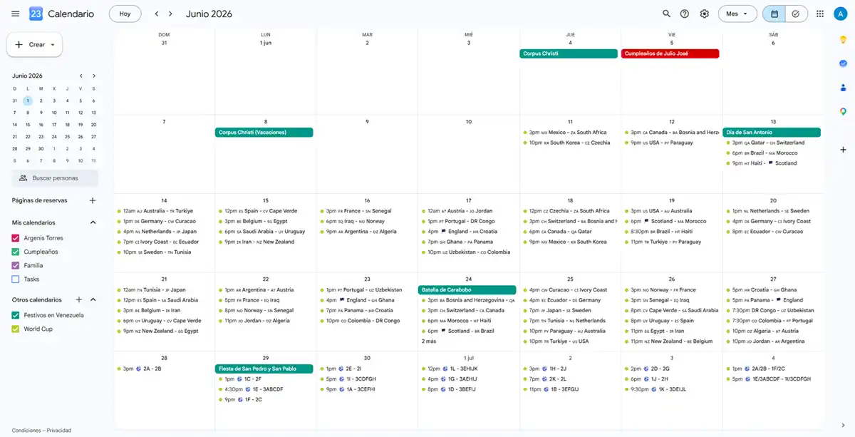 calendario del mundial 2026 en google calendar