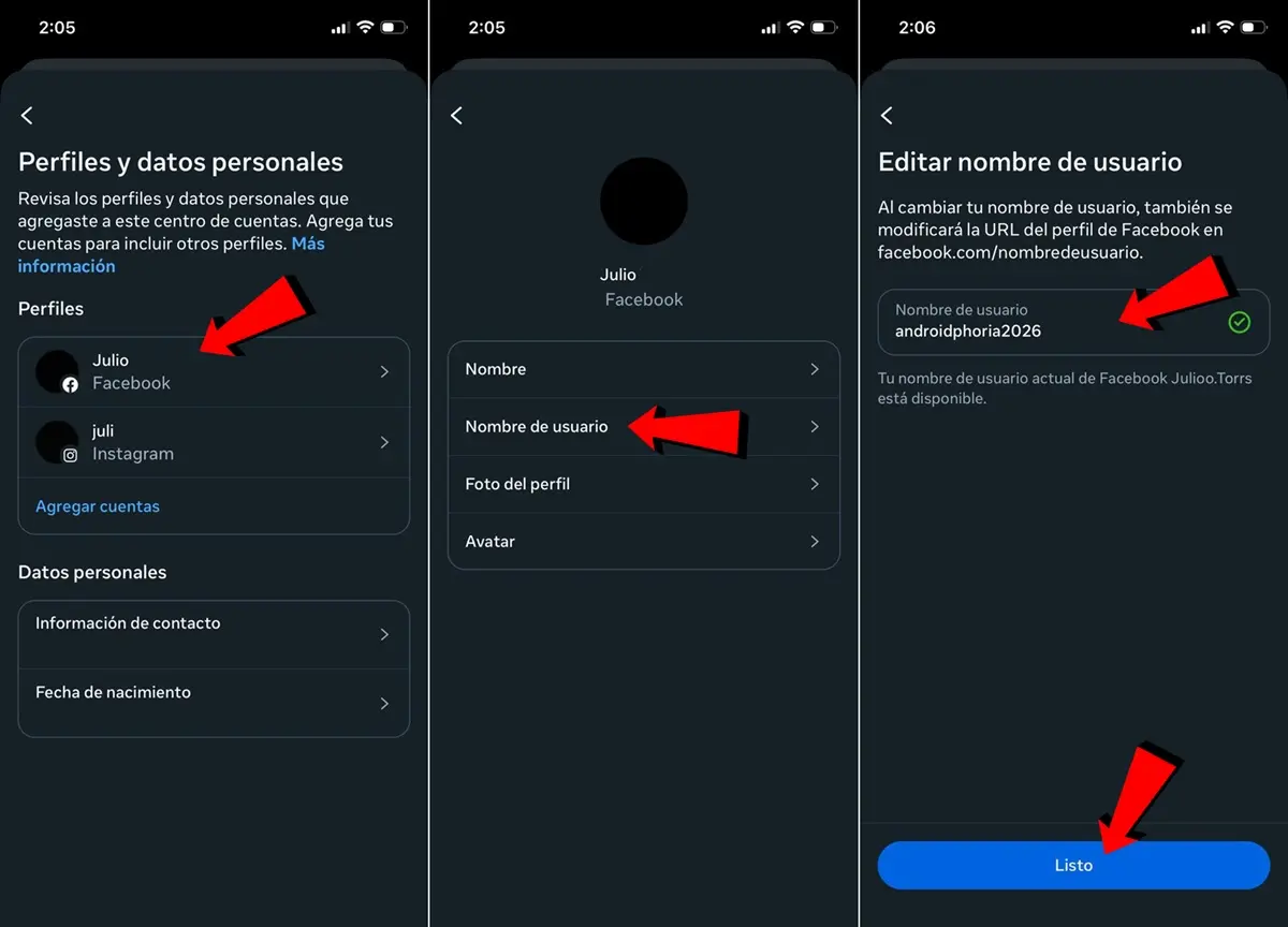 cambiar el enlace URL de mi Facebook